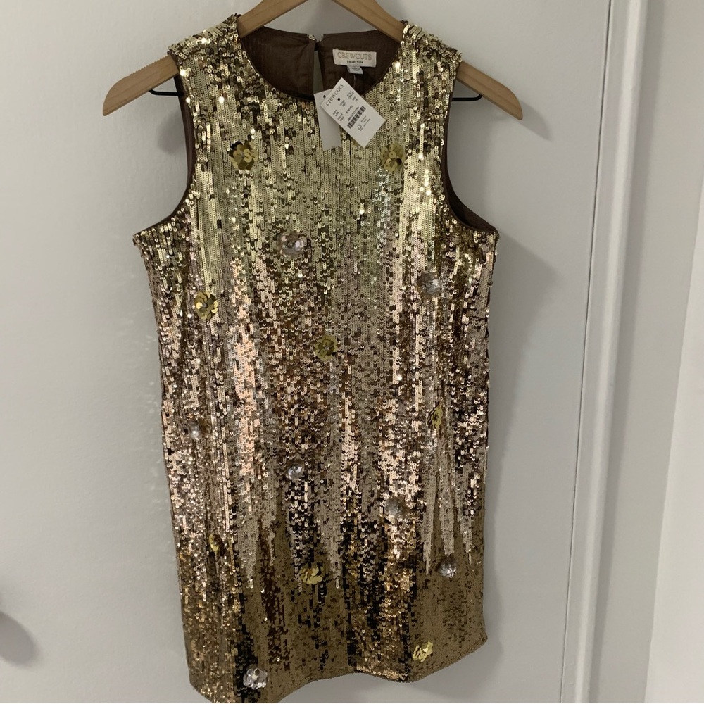 J.Crew Collection Crewcuts 14 Girls Celebration‎ Mini Dress Sequined Gold NWT